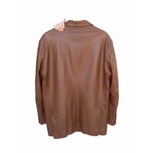 Overland Western 100% Leather Lambskin Blazer Jacket Men XL Soft Three Button